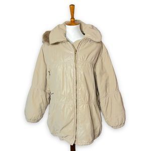 Vintage Burberry Women's Parka Fur Trim Barn Coat Jacket Full Zip Cream Size 38